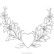 Hearts flowers coloring page pages. Valentines Day Heart Flower Coloring Pages Xcolorings Com