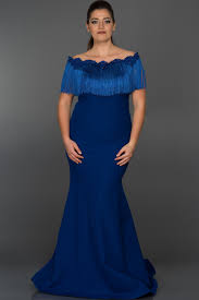 Saks Mavi Kayik Yaka Puskullu Buyuk Beden Abiye Abu024 The Dress Elbiseler Elbise