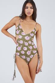 Greece Side Cut Out One Piece Swimsuit Aloha Floral Print