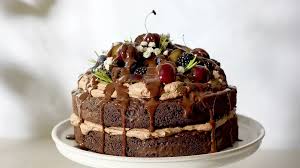 Midnight Chocolate Layer Cake with Blackberry Jam and Fresh Berries