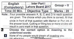 Year 1 teaching aids (based on the new textbook 2017). English 11th Class Past Paper 2017 Group 2 Lahore Board English Inter 1 Past Paper 2017 English Inter Part 1 Past Paper 2017