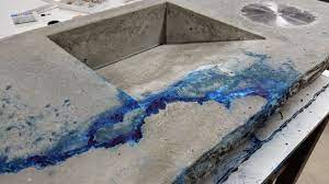 How to color concrete countertops. Veining Concrete Countertop With White And Blue Pigments Youtube