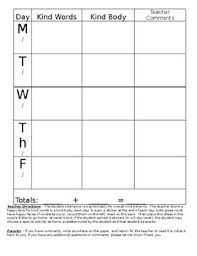 Happy Face Positive Behavior Recording Form Kind Words Kind Body Weekly Chart