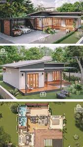 Modern Villa Style Single Storey House With Two Bedrooms Village House Design Modern Style House Plans One Storey House