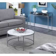 Gold coffee tables are a simple way to add shine to your decor. Convenience Concepts Gold Coast Faux Marble Round Coffee Table In White Wood 413477wms