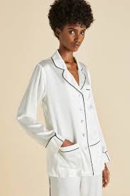 Coco Ivory Jet Black Pyjamas in Silk Satin | Olivia von Halle