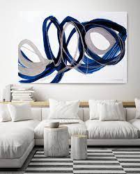 Abstract silver canvas wall art. Deep Blue And Silver Circles Modern Wall Art Abstract Silver Etsy Blue Abstract Art Pink Canvas Art Blue Canvas