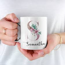 Personalised Coffee Mug Floral Design Mug Initial First Name Etsy Personalized Coffee Mugs Mugs Personalized Coffee