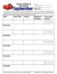 weekly reading chart log record sheet month of september english apples