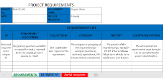 List scenarios to create functional test cases. Project Requirements Template Excel Template Free
