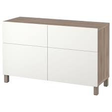 Besta تشكيلة تخزين مع أبواب أدراج مظهر الجوز مصبوغ رمادي Lappviken أبيض Ikea