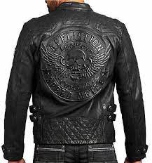 Affliction American Customs On Fire Men S Leather Biker Jacket New Black Ebay Mens Leather Jacket Biker Leather Jacket Men Leather Jacket Style