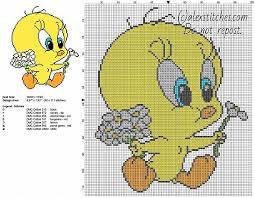 Tweety Bird Cross Stitch Pattern Baby Tweety Bird With Daisies Flowers Looney Tunes Character Free Cross Stit Cross Stitch Patterns Free Disney Cross Stitch Patterns Free Cross Stitch Patterns