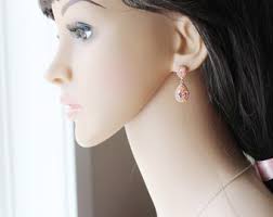 Champagne Gold Tear Drop CZ Earrings Bridesmaid Earrings Peach Wedding  Earrings Bridal Party Jewelry Champagne Bridesmaid Set Fall Wedding