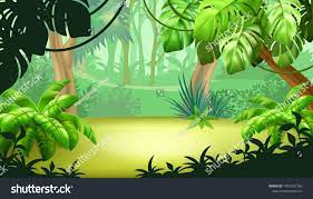 Game Landscape With Tropical Jungle Scene Background Vector Illustration Jungle Scene Tropical Frames Green Leaf Background