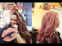 Deeper red hues blended with black hair are the perfect way to introduce dimension to your hair, while simultaneously bending the rules. Dark To Rose Gold Hair Highlights Pink Highlights On Dark Hair Vlog Youtube