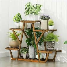 Stable 6 Pots Triangular Structure Pine Wood Plant Stand Shelf Storage Display Organiser Outdoor Indoor Garde Plant Stand Indoor Wood Plant Stand Plant Shelves