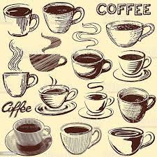 cute collection of vintage coffee cups and text in various hand drawn 2021 sanat free kahve