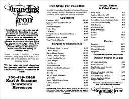 Bartender server chef cook bar back/bus. Branding Iron Bar And Grill Keremeos British Columbia Takeout Delivery Menus On Waymarking Com