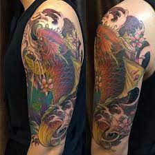 Chronic Ink Tattoo Toronto Tattoo Colour Dragon Koi Half Sleeve Tattoo Done By Marilyn Cultural Tattoo Tatto Koi Tattoo Sleeve Koi Dragon Tattoo Tattoos