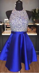 Halter Homecoming Dress Beaded Prom Gowns Short Prom Dress 2018 Royal Blue Cocktail Dresses Royal Blue Homecoming Dresses Prom Dresses For Teens Blue Homecoming Dresses