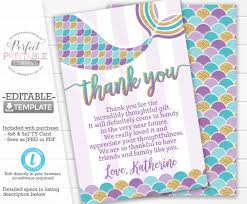 Buy Mermaid Thank You Card, Mermaid Thank You Note, Birthday Party, Baby  Shower, Mermaid Tail Purple Aqua Gold Glitter, Editable Template 495 Online  in India