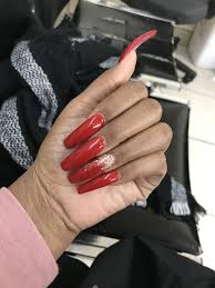 Red acrylic nails will attract much attention to your manicure and hands. Red Coffin Nails With Glitter Red Acrylic Nails Coffin Nails Red Nails