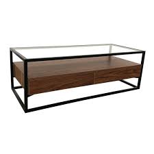 Le plateau en verre trempé associé aux pieds en métal imitation chêne s'allient harmonieusement pour un résultat parfait. Table Basse Industrielle 2 Tiroirs En Verre Bois Et Metal Noir Fern