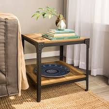 Rustic Oak Angle Iron Rustic Wood End Table Set Of 2 Home Decor Quality Living Room Furniture Rustic End Tables