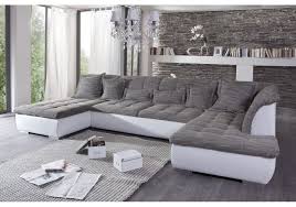 Wohnlandschaft Novello Soft Kunstleder Weiss Magma Grau