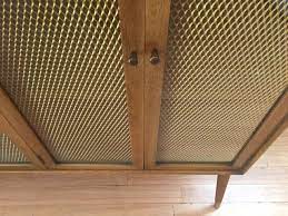 Mcm Decorative Walnut Display Cabinet With Bronze Wire Mesh Screen Epoch Wire Mesh Screen Mesh Screen Wire Mesh