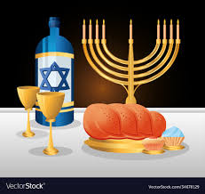 Hanukkah traditional jewish dinner bread wine Vector Image