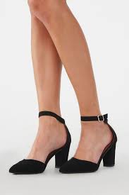 Black Block Heels Closed Toe Faux Suede Block Heels High Heels Pumps Stilettos Faux Suede Heels Suede Block Heels
