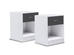 Lot De 2 Tables De Chevet Bois Blanches Tiroir Gris Table De Chevet Bois Table De Chevet Grise Chevet Bois