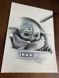Baby Yoda Original Drawing Star Wars Gothic Home Decor Fandom Wall Art Comics Occult Pencil Portrait Star Wars Drawings Drawing Stars Yoda Drawing