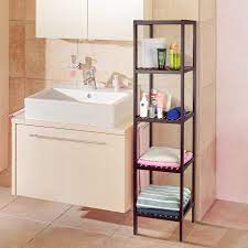 Homfa Bamboo Bathroom Shelf 5tier Tower Free Standing Rack Multifunctional Storage Organizerretro Color To V Bamboo Bathroom Bathroom Shelves Bathroom Decor