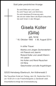 Traueranzeigen von Gisela Koller Gilla