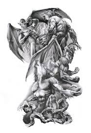Gargoyle tattoos are the types of tats that people get for a variety of reasons. Wonderful Grey Ink Werewolf And Gargoyle Fight Tattoo Design Tattooimages Biz