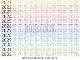 This can be very useful if you are looking for a specific date (when there's a holiday / vacation for example) or maybe you want to know what the week number of a date in 2024 is. Calendar Years 2021 Vector Photo Free Trial Bigstock