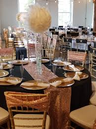Black And Gold Table Decorations Black White Rose Gold Wedding Feather Ball Centerpiece On Top Of 24 Clear Rose Gold White Wedding Rose Gold Wedding Table Rose Gold Centerpiece