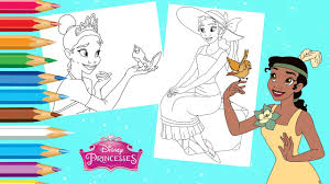 The princess and the frog kissing. Coloring Disney Princess Tiana Prince Naveen Princess The Frog Coloring Pages Youtube
