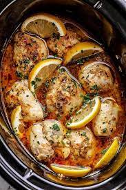Crock Pot Lemon Garlic Butter Chicken Thighs Chicken Slow Cooker Recipes Chicken Crockpot Recipes Crockpot Recipes Easy
