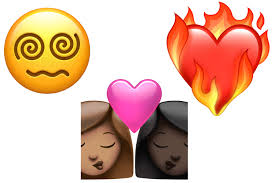A yellow face with smiling eyes, a closed smile, rosy cheeks, and several hearts floating around its head. Apple Announces New Emojis People Com