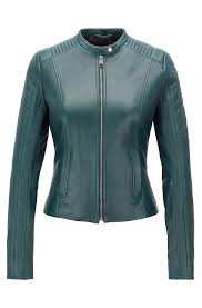 Slim Fit Biker Jacket In Lambskin With Peplum Waist Open Green Leather Jackets From Boss For Women For 795 00 In The Official Hu Moda Feminina Roupas Moda