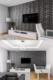 Grey 3d Wall Panelis In Living Room Wooden Wall Design Living Room Designs Living Room Design Images