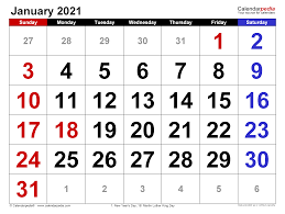 Monthly calendar for the month january in year 2021. January 2021 Calendar Templates For Word Excel And Pdf