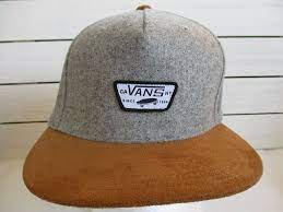 Vans Patch Ca Ny Since 1966 Snapback Gray Wool Blend Brown Flat Bill Thenatural Baseballcap Casual Vans Hats Leather Patches Hats For Sale