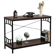 Lower shelf provides essential display and storage space; Bonnlo Vintage Console Table Wood And Metal Frame Entryway Hallway Table With 2 Open Shelf For Living Room Foyer Hall 43 3 L X 13 7 W X 29 5 H Espresso Buy Online In Dominica At Dominica Desertcart Com