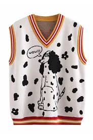 Maybe you would like to learn more about one of these? Funny Letter Wow Spotty Dog Print Contrast Trim V Neck Oversized Knitted Vest Beautifulhalo Com