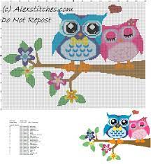 You will enjoy to stitch this vintage style owl embroidery pattern in counted cross stitch technique. Owls In Love Free Cross Stitch Pattern Free Cross Stitch Patterns By Alex Cross Stitch Patterns Free Cross Stitch Owl Cross Stitch Patterns